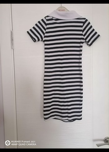 Çizgili Polo Yaka Midi Elbise - Görsel 2