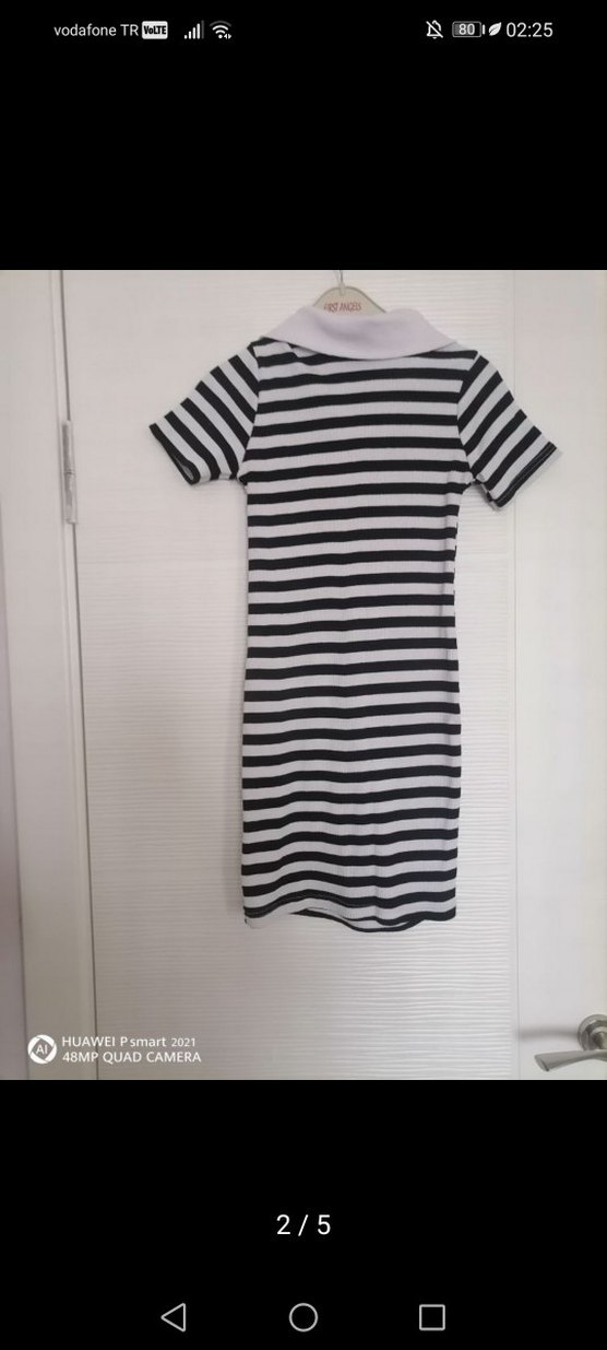 Çizgili Polo Yaka Midi Elbise - Görsel 2