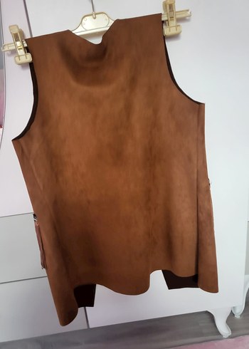 Kahverengi Süet Püsküllü Kısa Kadın Yelek - Görsel 4