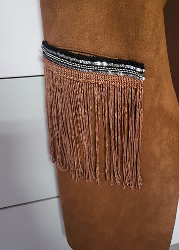 Kahverengi Süet Püsküllü Kısa Kadın Yelek - Görsel 2