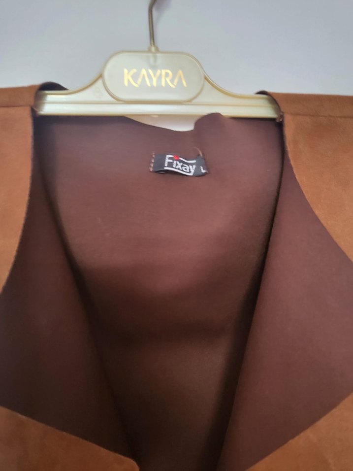 Kahverengi Süet Püsküllü Kısa Kadın Yelek - Görsel 5