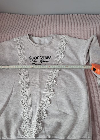 Gri Nakışlı Dantel Detaylı Kadın Sweatshirt - Görsel 4