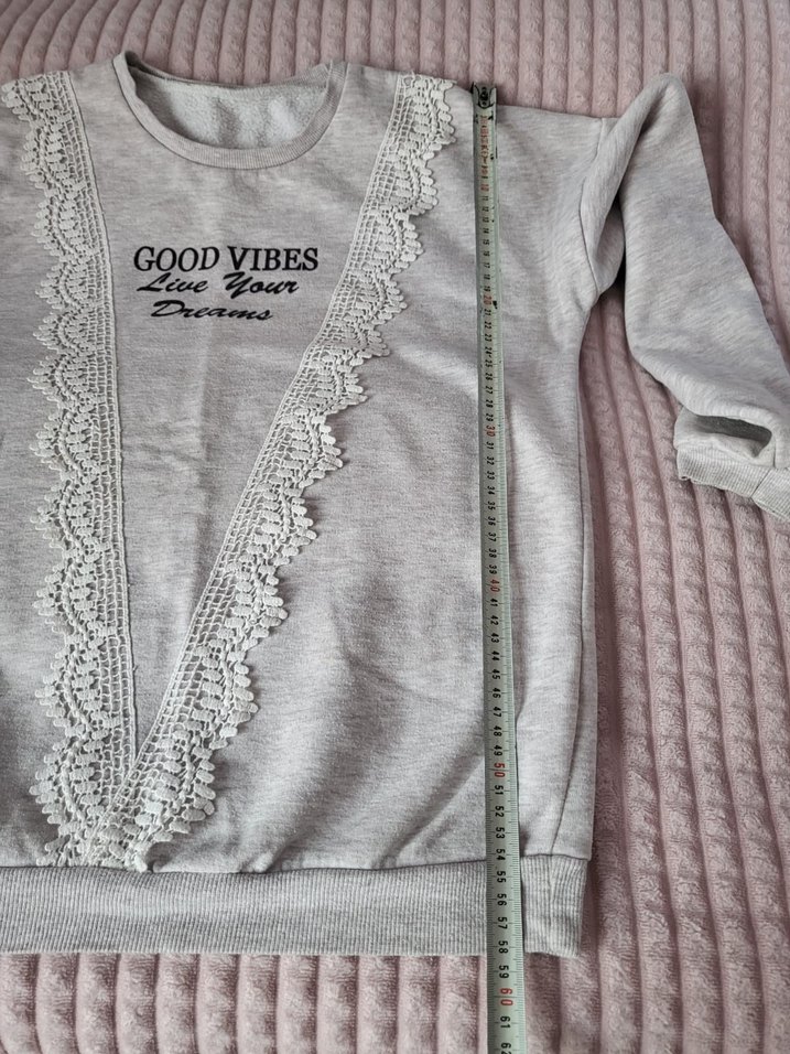 Gri Nakışlı Dantel Detaylı Kadın Sweatshirt - Görsel 2