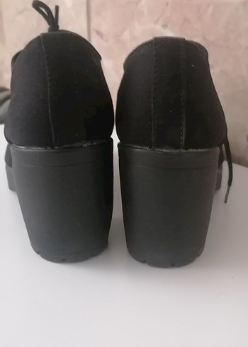 Siyah keten Bağcıklı Blok Topuklu Kadın Bot - Görsel 3