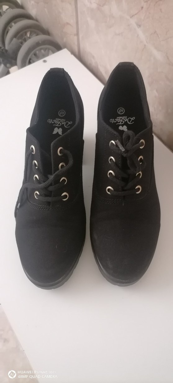 Siyah keten Bağcıklı Blok Topuklu Kadın Bot - Görsel 2