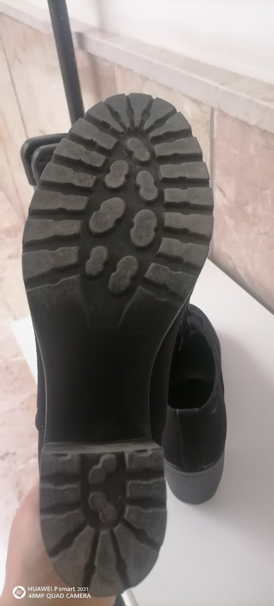 Siyah keten Bağcıklı Blok Topuklu Kadın Bot - Görsel 4