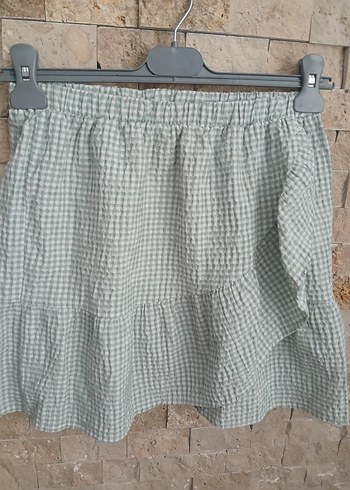 xs Beden Gri Kareli Keten Mini Elbise
