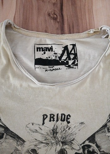 Mavi Bej Baskılı Rock Punk Kadın Tişört