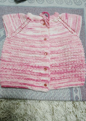 Kız Çocuk Pembe Triko Kolsuz Hırka - Görsel 3