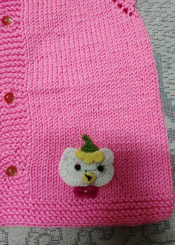 Kız Çocuk Pembe Nakışlı Kolsuz Triko yelek - Görsel 3