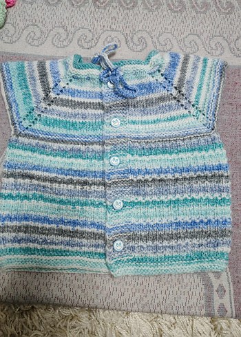 Çok Renkli Kısa Örgü bebek yelek - Görsel 4