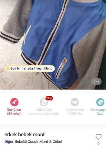 Erkek Bebek Kapüşonlu Fermuarlı Mont