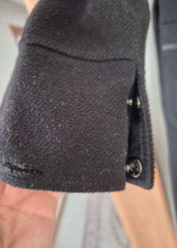 Siyah Uzun Belden Kemerli Kaban - Görsel 6