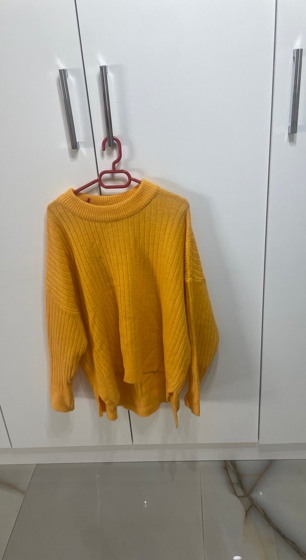 Sarı Örgü Kadın Triko Kazak - Görsel 5