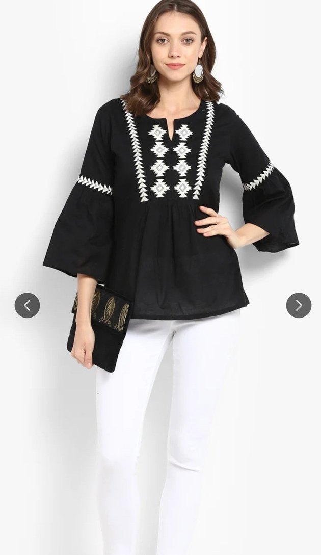Bohem Siyah Nakışlı Pamuk Bluz - Görsel 2