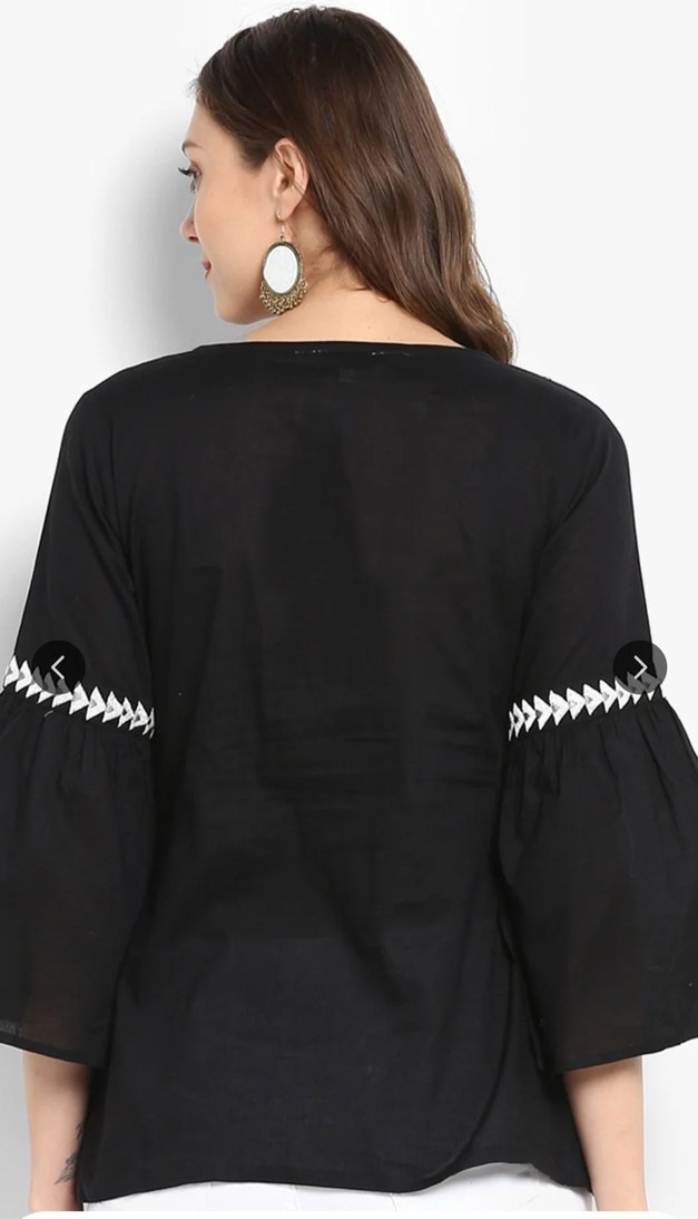 Bohem Siyah Nakışlı Pamuk Bluz - Görsel 3