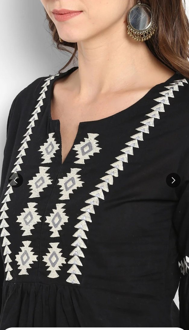 Bohem Siyah Nakışlı Pamuk Bluz - Görsel 4