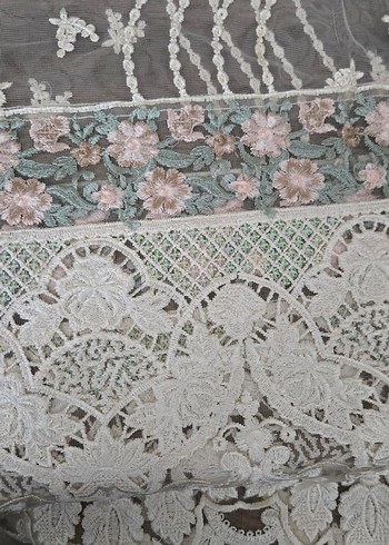 Bej Dantel kumaş parça - Görsel 3