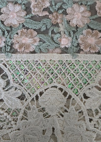 Bej Dantel kumaş parça - Görsel 2