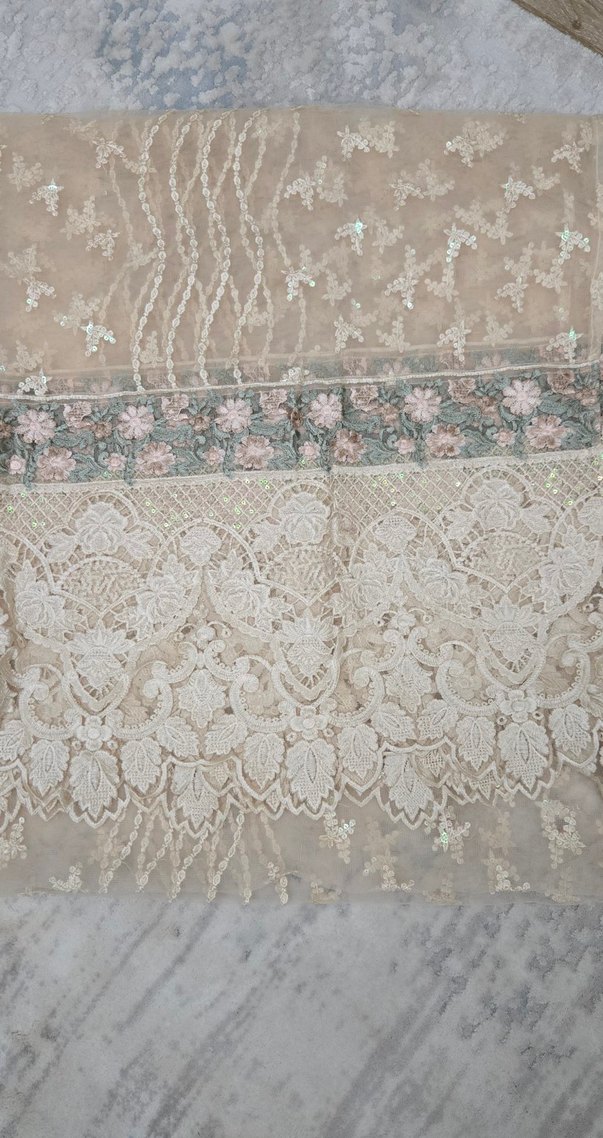 Bej Dantel kumaş parça - Görsel 4