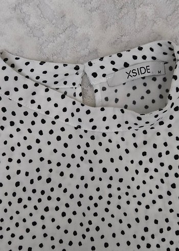 Uzun Kollu Puantiyeli Beyaz Bluz - Görsel 2