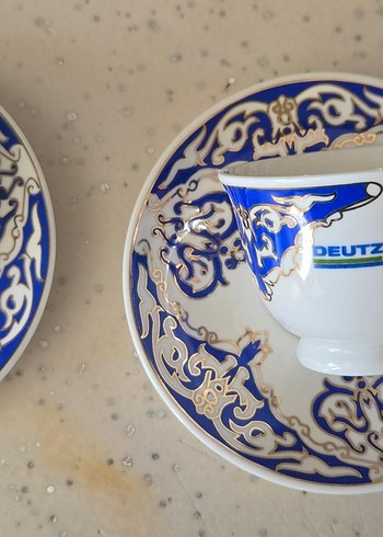 Koyu Mavi Desenli Seramik Fincan ve Tabağı - Görsel 3