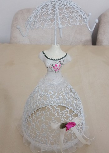 Beyaz Dantel Şemsiye Figürlü Dekoratif Biblo - Görsel 2