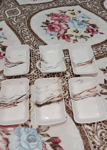 Beyaz Mermer Desenli 6'lı Servis Tabağı - Görsel 2