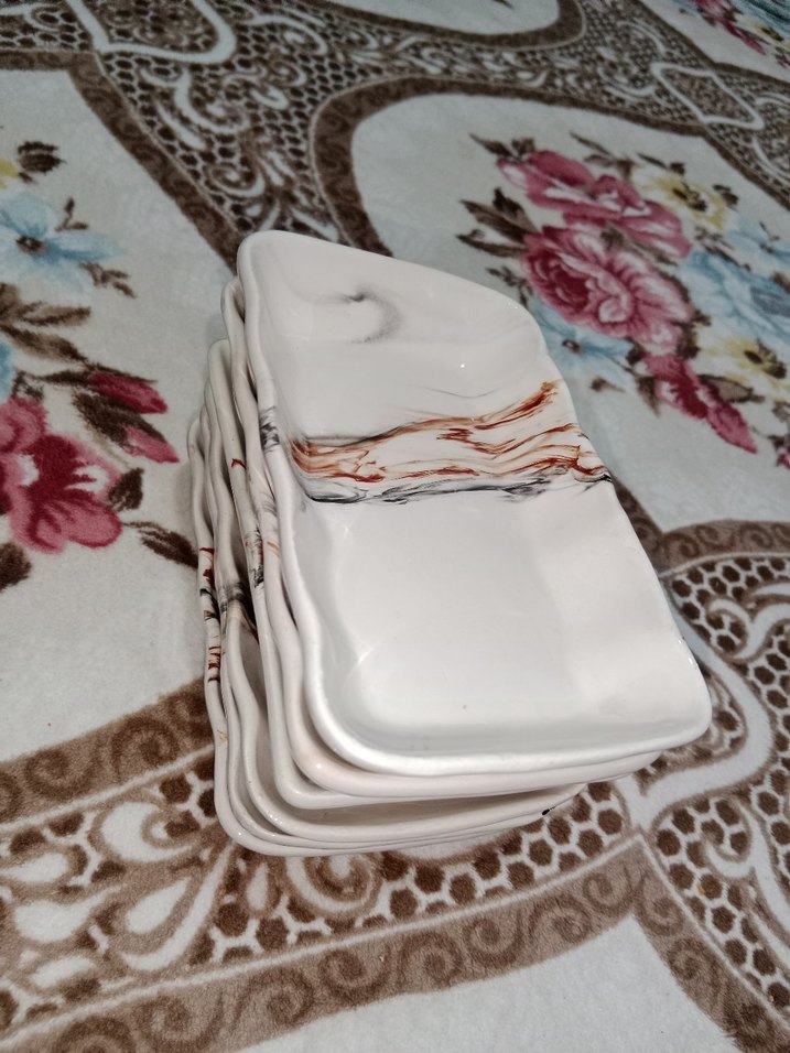 Beyaz Mermer Desenli 6'lı Servis Tabağı - Görsel 3