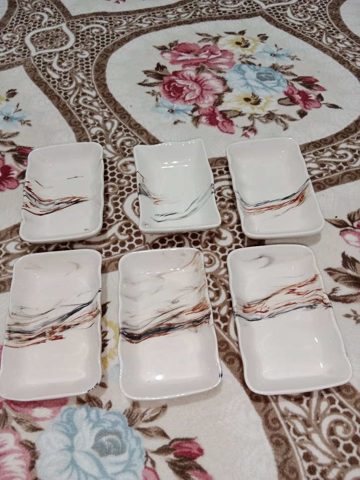 Beyaz Mermer Desenli 6'lı Servis Tabağı - Görsel 2