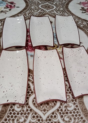 krem Dikdörtgen Seramik Tabak Seti - Görsel 4