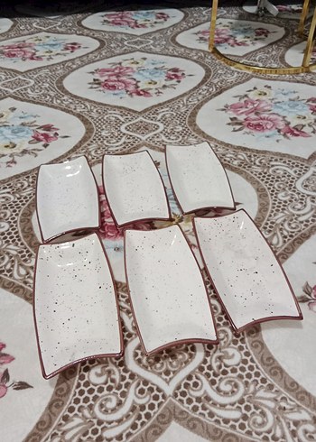 krem Dikdörtgen Seramik Tabak Seti - Görsel 2