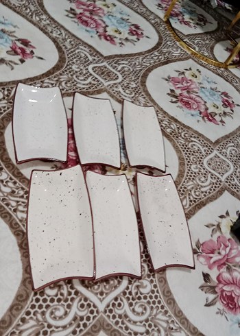 krem Dikdörtgen Seramik Tabak Seti - Görsel 3