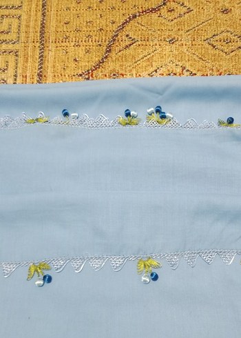 Boncuk İşlemeli Mavi Bohem Kadın Şal - Görsel 4