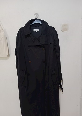 Siyah Uzun Düğmeli Kadın Trençkot - Görsel 6