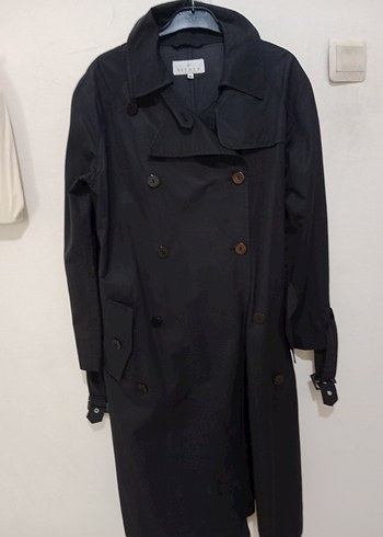 Siyah Uzun Düğmeli Kadın Trençkot - Görsel 7