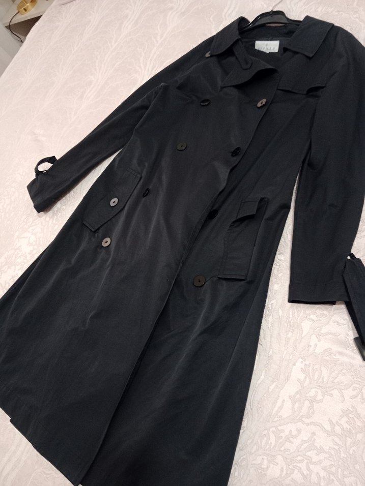 Siyah Uzun Düğmeli Kadın Trençkot - Görsel 2