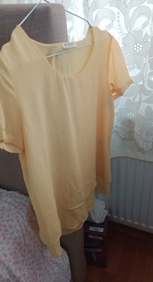 Kadın sari Kısa Kollu Salaş Bluz - Görsel 4