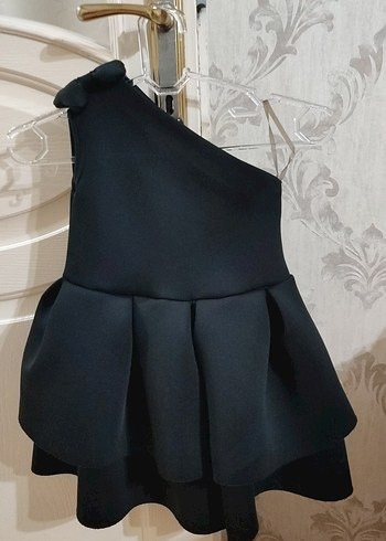 Siyah Tek Omuz Fırfırlı Mini Abiye Elbise