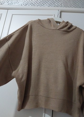 Bej Kadın Örme Salaş Sweatshirt - Görsel 3