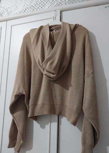 Bej Kadın Örme Salaş Sweatshirt - Görsel 4