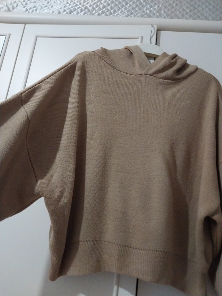 Bej Kadın Örme Salaş Sweatshirt - Görsel 3