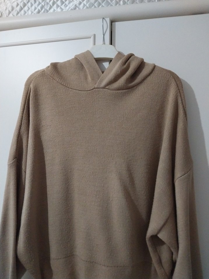 Bej Kadın Örme Salaş Sweatshirt - Görsel 2