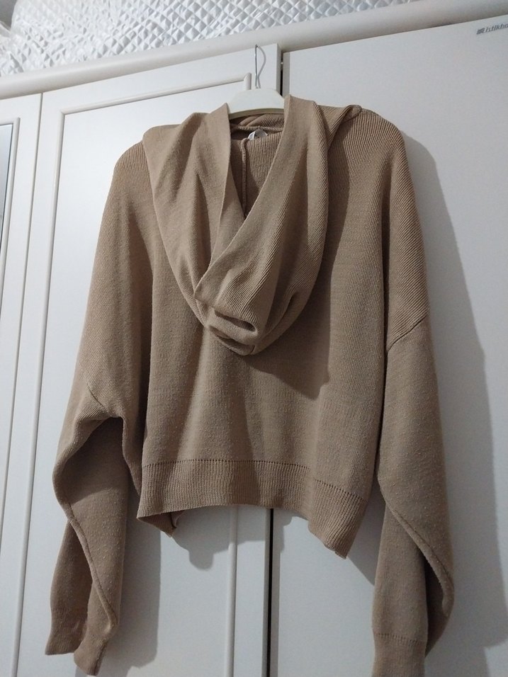 Bej Kadın Örme Salaş Sweatshirt - Görsel 4