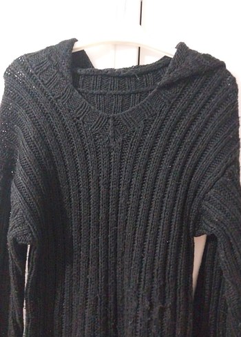 Siyah Yüksek Yakalı Örgü Kadın Kazak - Görsel 2