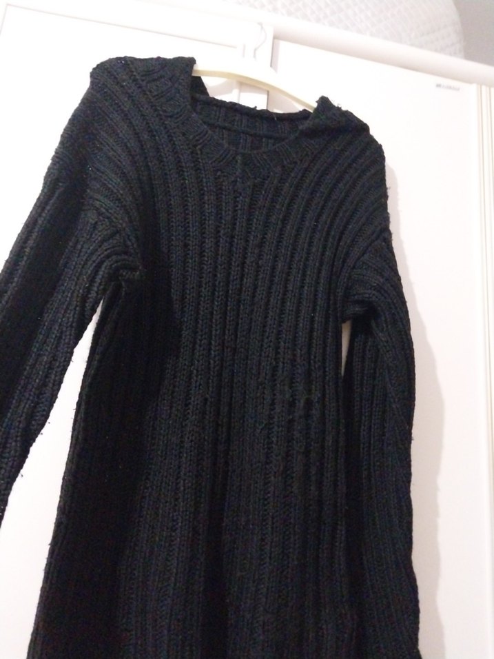 Siyah Yüksek Yakalı Örgü Kadın Kazak - Görsel 3