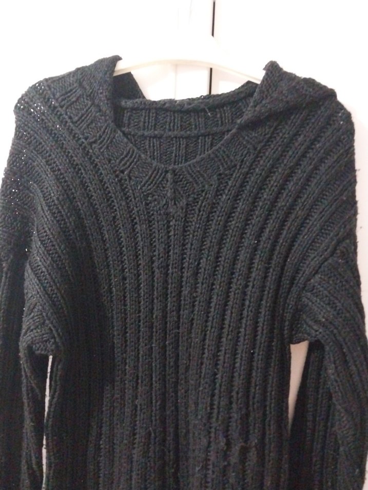 Siyah Yüksek Yakalı Örgü Kadın Kazak - Görsel 2