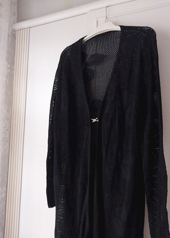 Uzun Siyah Örgü Kadın Hırka - Görsel 2