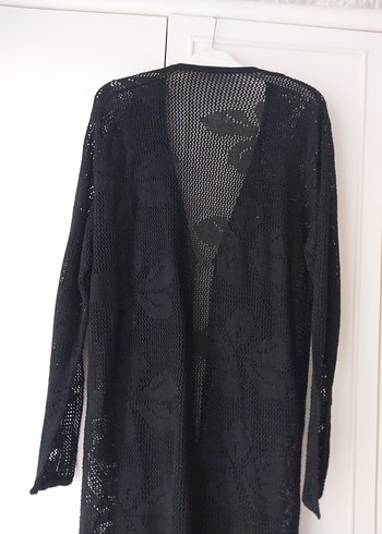 Uzun Siyah Örgü Kadın Hırka - Görsel 5