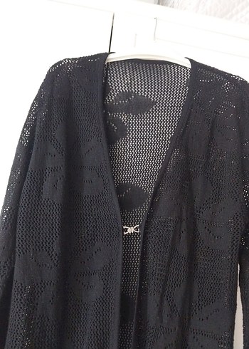 Uzun Siyah Örgü Kadın Hırka - Görsel 4